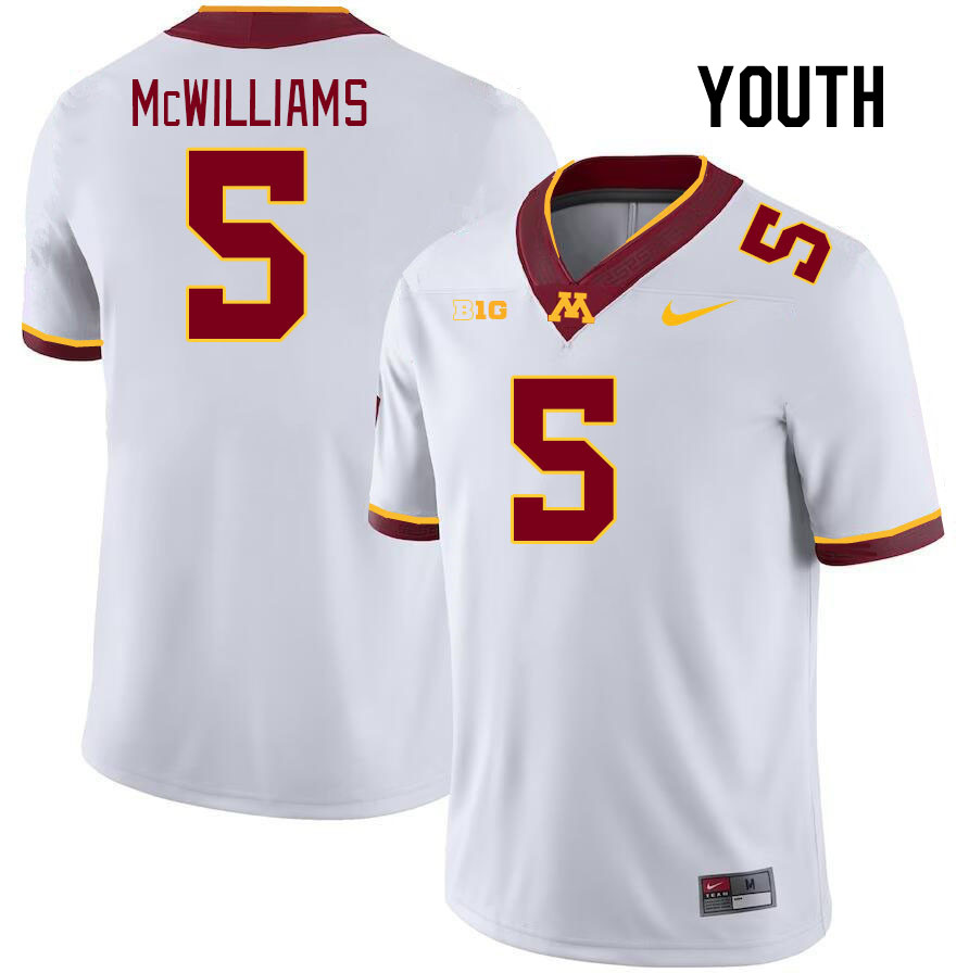 Youth #5 T.J. McWilliams Minnesota Golden Gophers College Football Jerseys Stitched Sale-White